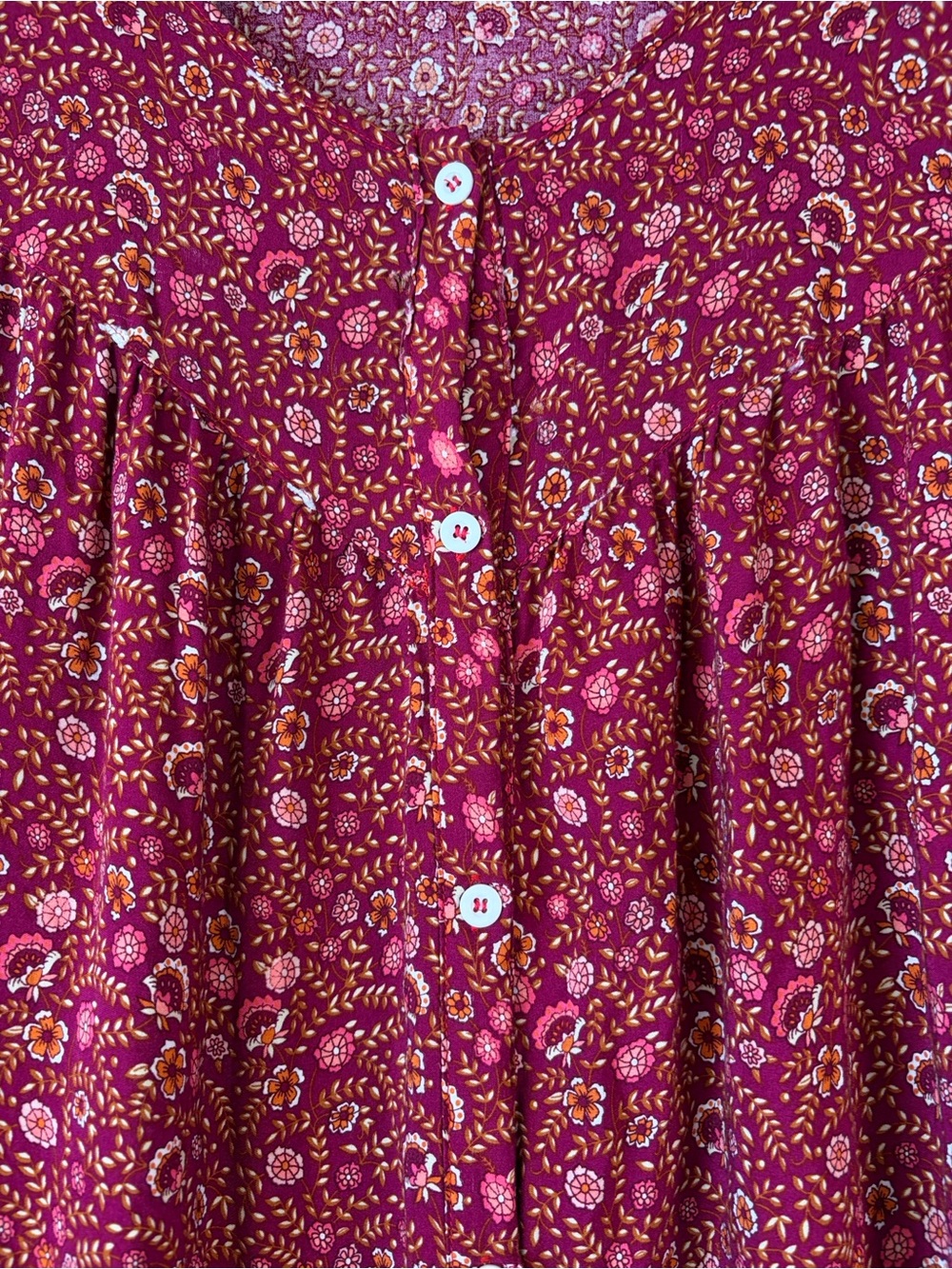 Boho Raspberry Floral Button-Front Midi Dress - Picture 3 of 14